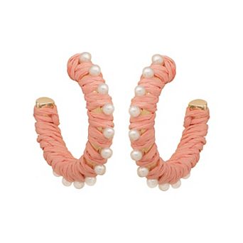 LC Lauren Conrad Gold Tone Simulated Pearl & Raffia Nickel Free Large Hoop Earrings