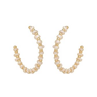 LC Lauren Conrad Gold Tone Simulated Pearl Nickel Free Large Hoop Earrings