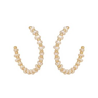 LC Lauren Conrad Gold Tone Simulated Pearl Nickel Free Large Hoop Earrings
