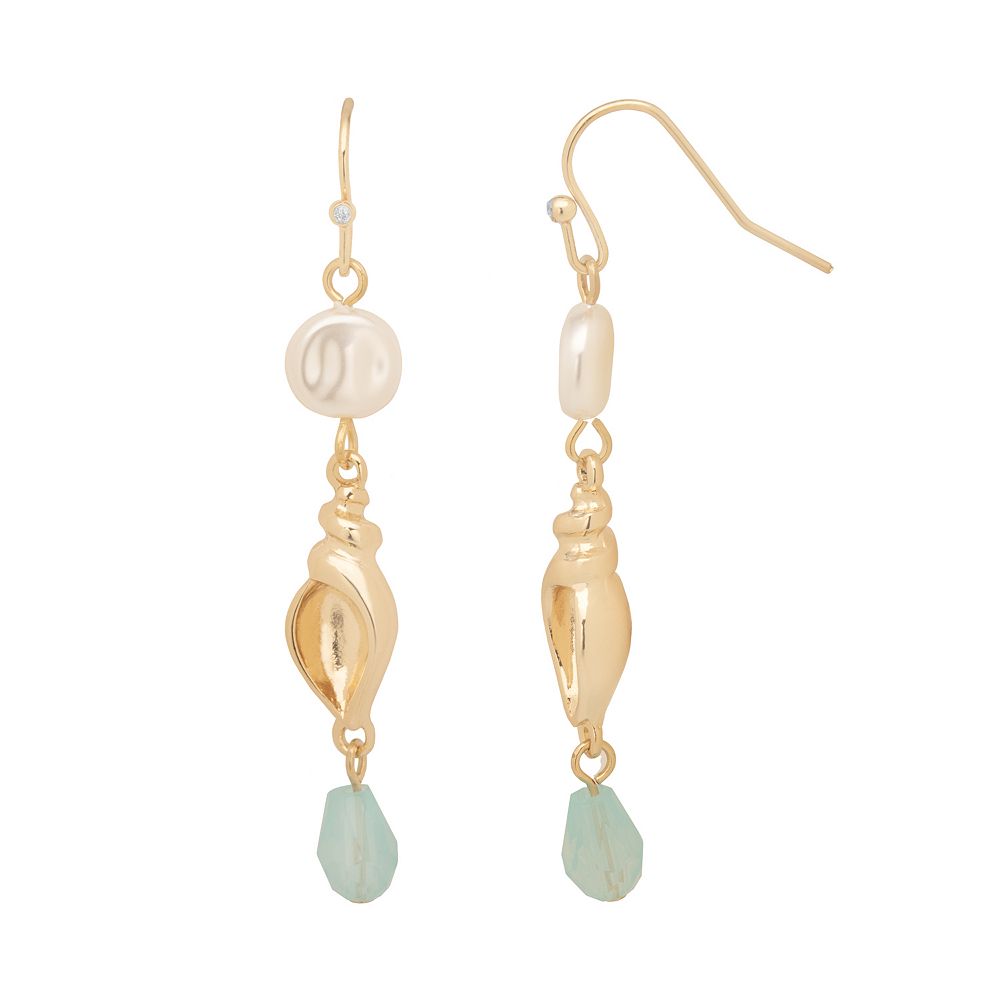 LC Lauren Conrad Gold Tone Nickel Free Linear Conch Shell Drop Earrings