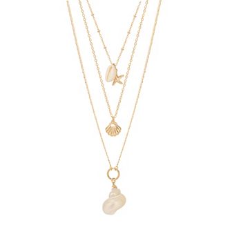 LC Lauren Conrad Gold Tone Sealife Charm Multi-Row Necklace