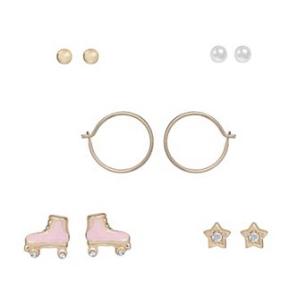 LC Lauren Conrad 5-Pair Gold Tone Roller Skate Earring Set