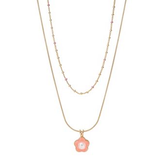 LC Lauren Conrad Gold Tone Flower Charm Two Row Necklace