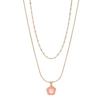 LC Lauren Conrad Gold Tone Flower Charm Two Row Necklace