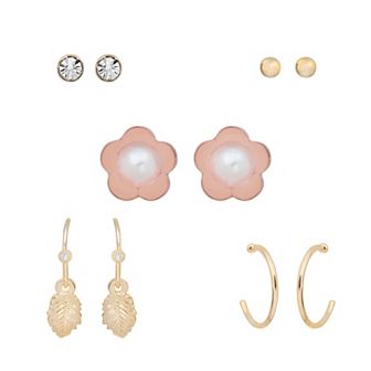 LC Lauren Conrad 5-Pair Gold Tone Flower Earring Set