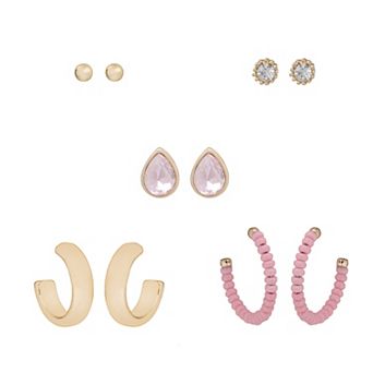 LC Lauren Conrad 5-Pair Gold Tone Stone & Beaded Earring Set