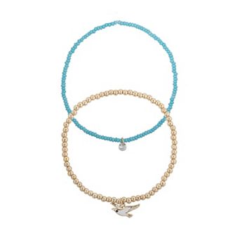 LC Lauren Conrad Gold Tone Bird Charm Stretch Bracelet Set