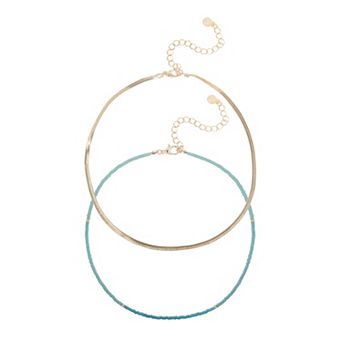 LC Lauren Conrad Gold Tone Beaded & Snake Chain Necklace Duo Set