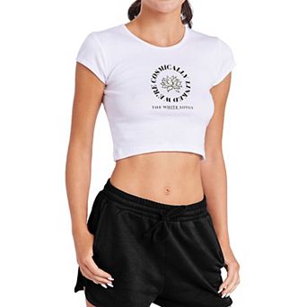 Juniors' White Lotus Cosmic Logo Baby Rib Tee