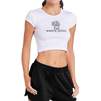 Juniors' White Lotus Stacked Lights Baby Rib Tee