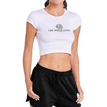 Juniors' White Lotus Logo Baby Rib Tee