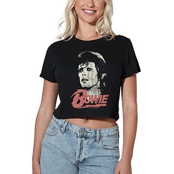 Juniors' David Bowie Distressed Crop Tee