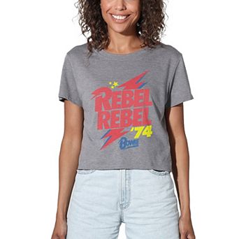 Juniors' David Bowie Rebel Rebel 74 Crop Tee