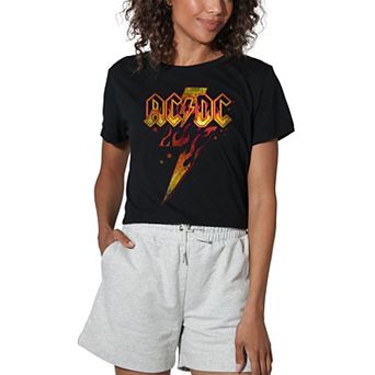 Juniors' AC/DC Fire Bolt Crop Tee for Women