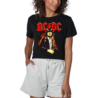 Juniors' AC/DC Fire and Horns Graphic Crop Tee