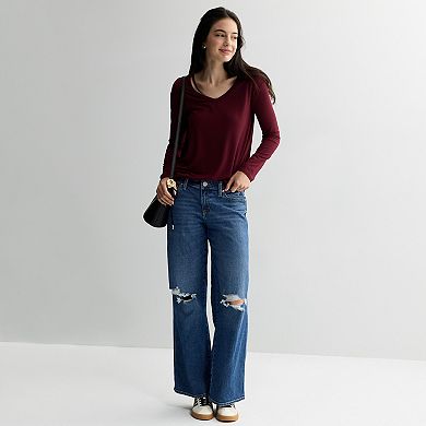 Juniors' SO Long Sleeve V-Neck Tee