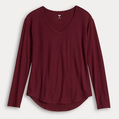 Juniors' SO Long Sleeve V-Neck Tee