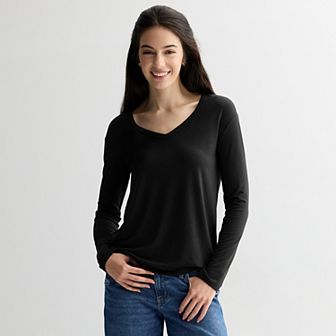 Juniors' SO® Long Sleeve V-Neck Tee