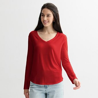 Juniors' SO® Long Sleeve V-Neck Tee
