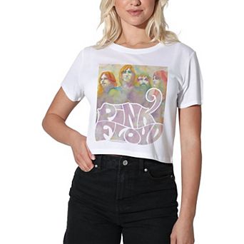 Juniors' Pink Floyd Water Color Band Crop Tee