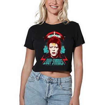 Juniors' David Bowie Ziggy Heads Graphic Crop Tee