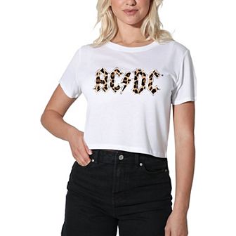Juniors' AC/DC Leopard Print Crop Tee