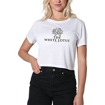 Juniors' White Lotus Graphic Crop Tee