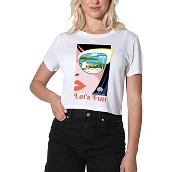 Juniors' White Lotus Let's Fun Graphic Crop Tee