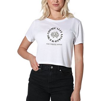 Juniors' White Lotus Cosmic Logo Crop Tee