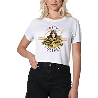 Juniors' AC/DC High Voltage Graphic Crop Tee