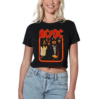 Juniors' AC/DC Group Graphic Crop Tee