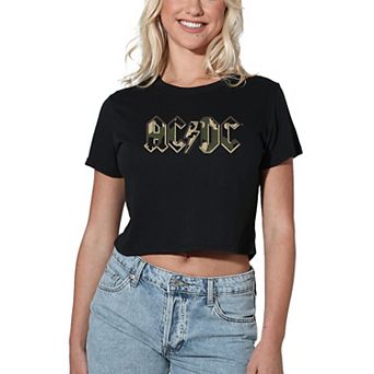 Juniors' AC/DC Camo Logo Crop Tee