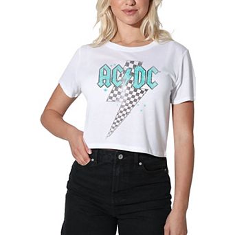Juniors' AC/DC Graphic Bolt Crop Tee
