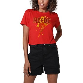 Juniors' AC/DC Graphic Tie Dye Bolt Crop Tee