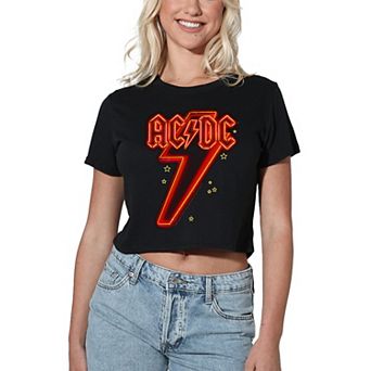 Juniors' AC/DC Neon Bolt Graphic Crop Tee