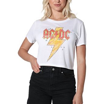 Juniors' AC/DC Sketch Bolt Graphic Crop Tee