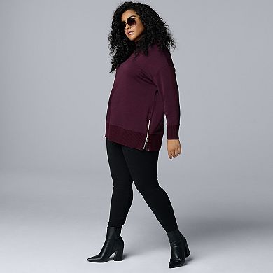 Plus Size Simply Vera Vera Wang Side Zip Scuba Trim Sweatshirt