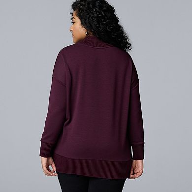 Plus Size Simply Vera Vera Wang Side Zip Scuba Trim Sweatshirt