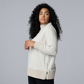 Plus Size Simply Vera Vera Wang Side Zip Scuba Trim Sweatshirt