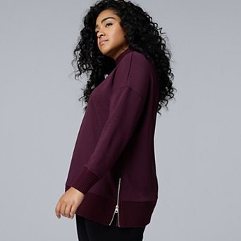 Plus Size Simply Vera Vera Wang Side Zip Scuba Trim Sweatshirt