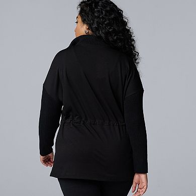 Plus Size Simply Vera Vera Wang Scuba Sweater Drawcord Zip-Up Jacket