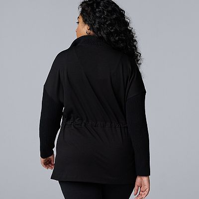 Plus Size Simply Vera Vera Wang Scuba Sweater Drawcord Zip-Up Jacket
