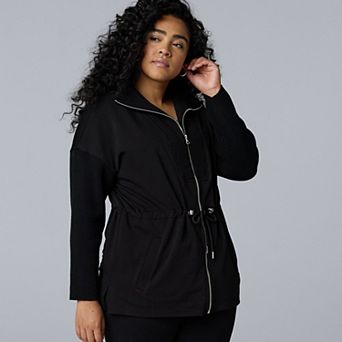 Plus Size Simply Vera Vera Wang Scuba Sweater Drawcord Zip-Up Jacket