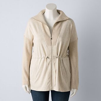 Plus Size Simply Vera Vera Wang Scuba Sweater Drawcord Zip-Up Jacket