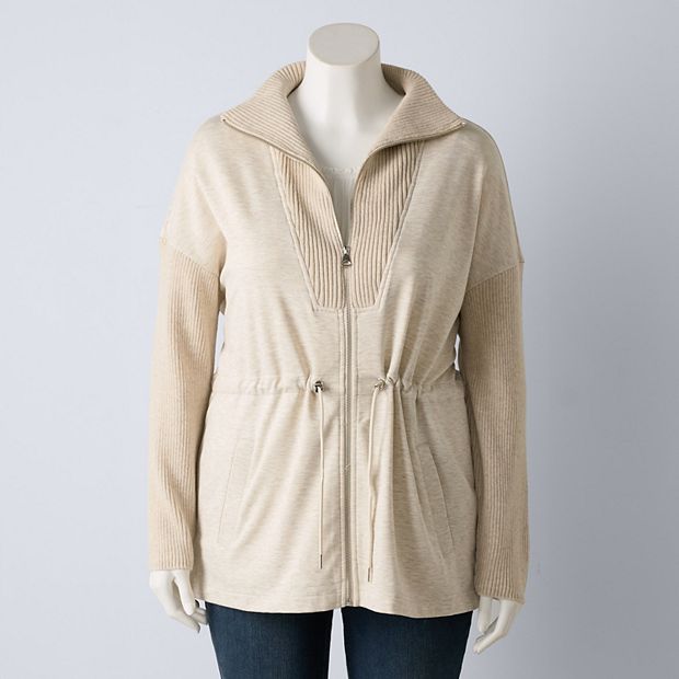 Plus Size Simply Vera Vera Wang Scuba Sweater Drawcord Zip-Up Jacket