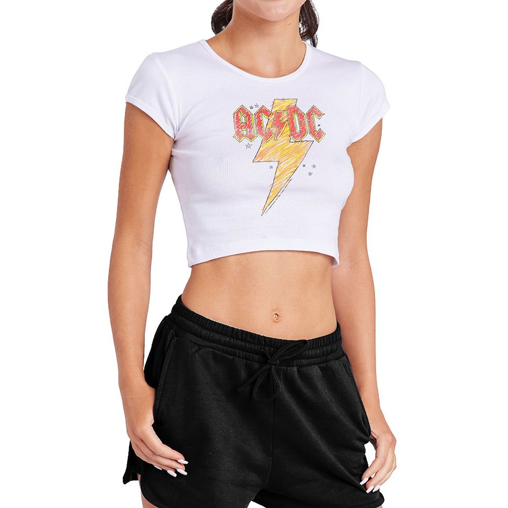 Juniors' AC/DC Sketch Bolt Crop Top