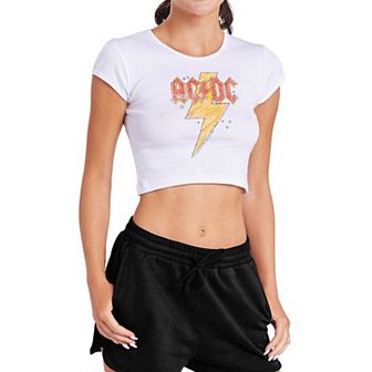 Juniors' AC/DC Sketch Bolt Crop Top