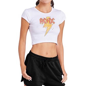 Juniors' AC/DC Sketch Bolt Crop Top