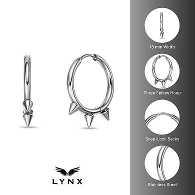 Men's LYNX Ion Plated Stainless Steel Spike Hoop Earrings