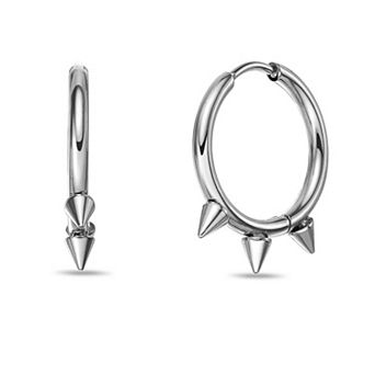 Men's LYNX Ion Plated Stainless Steel Spike Hoop Earrings